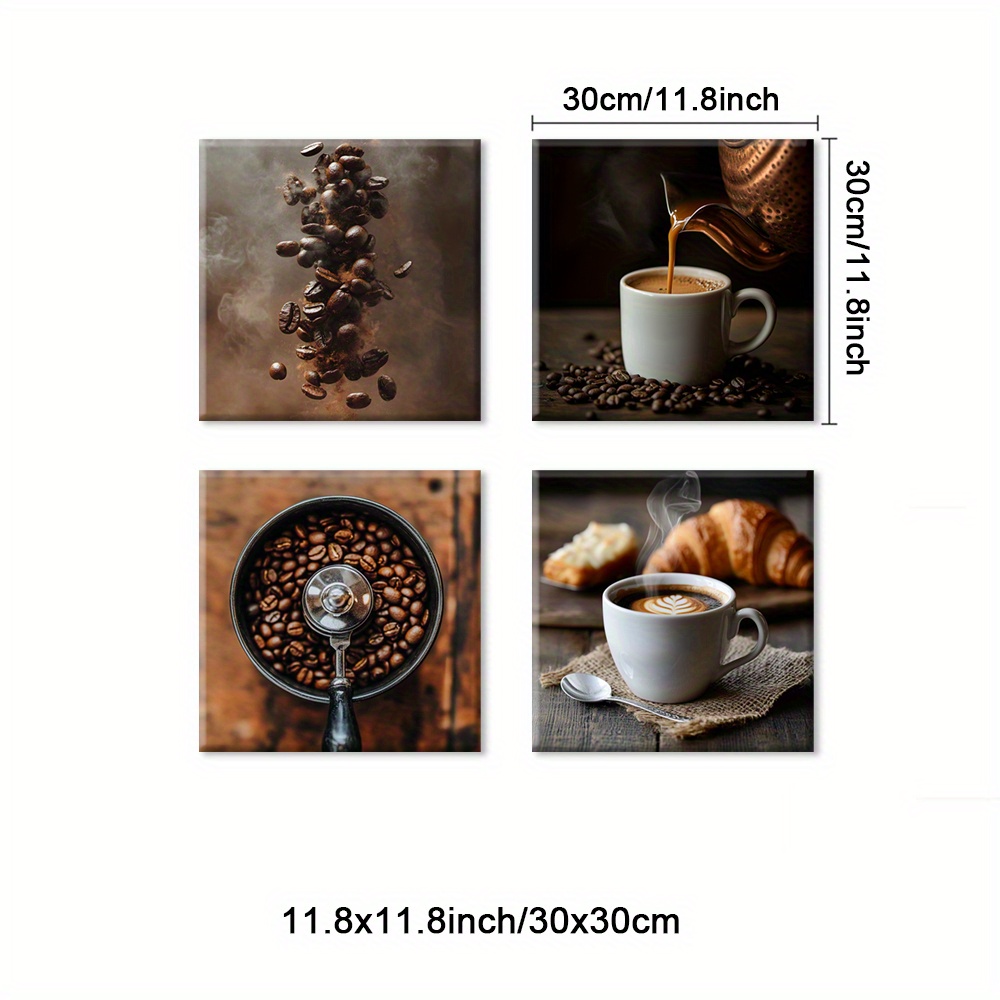 TEMU 4pcs Coffee Poster, Coffee Beans Canvas Print Wall Painting, Coffee And Pastry Poster, Coffee Grinder Art Prints, Latte Room Aesthetic, Morning