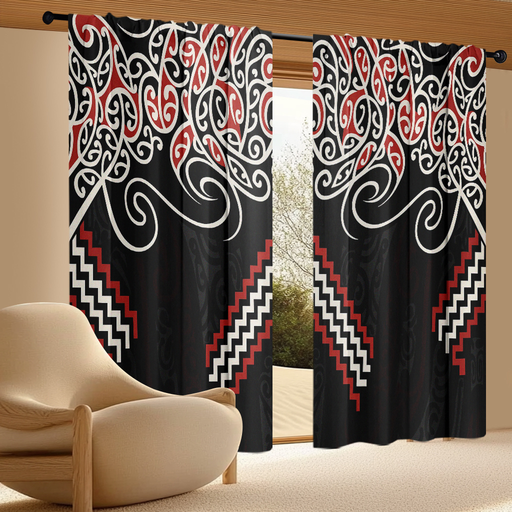 TEMU 2d Flat - 2pcss 2d Flat Printing Curtains, 2d Flat Design, 2d Flat Maori Style Curtain Set (2pcss Set), Made Of Machine Washable Polyester