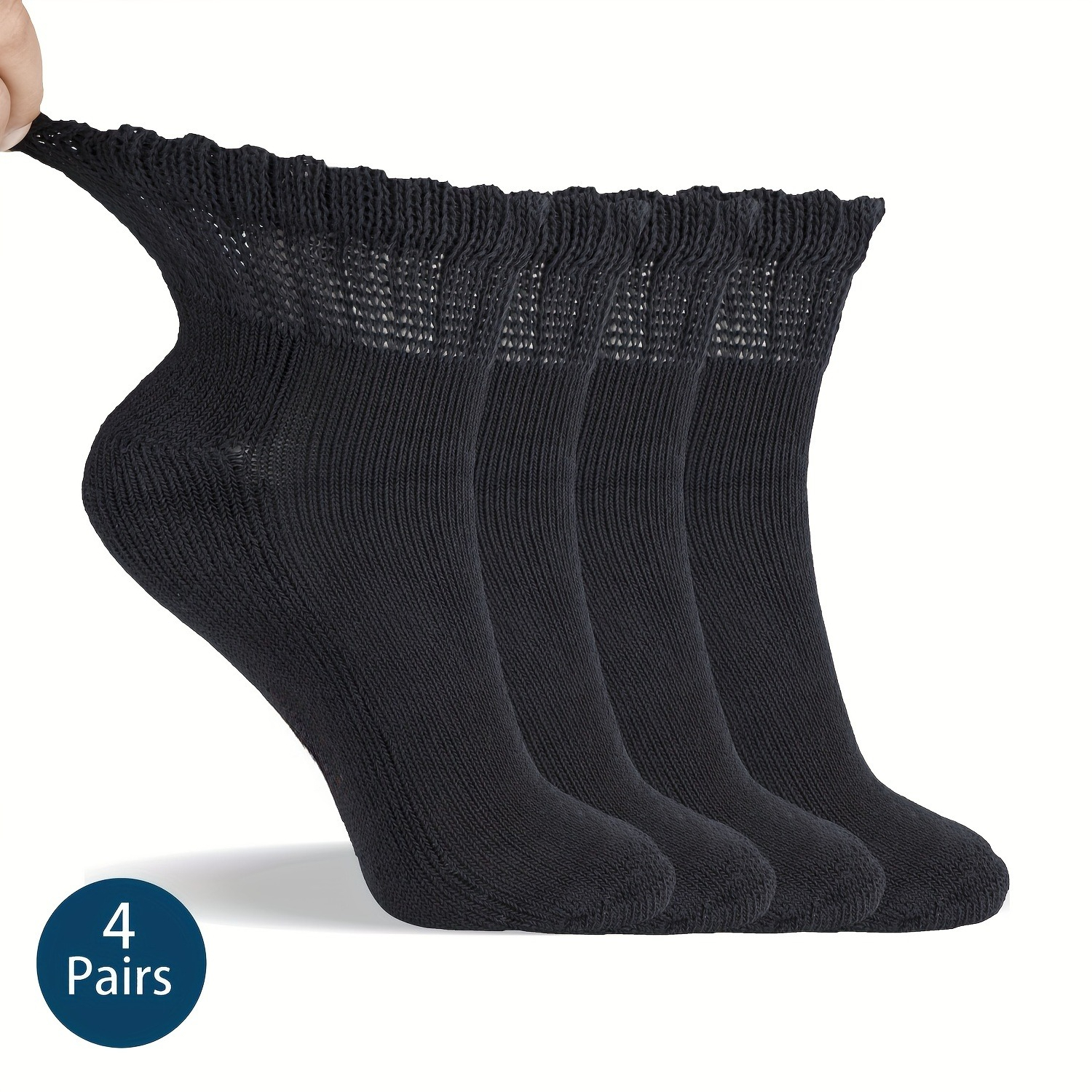 4 Pairs Diabetics Socks - Non-binding Open Toe Design, Non-slip Cushioned Soles, Machine Washable Socks For With, Circulation Problems - Everyday & Post-surgery Care, Stretchy Polyester Blend