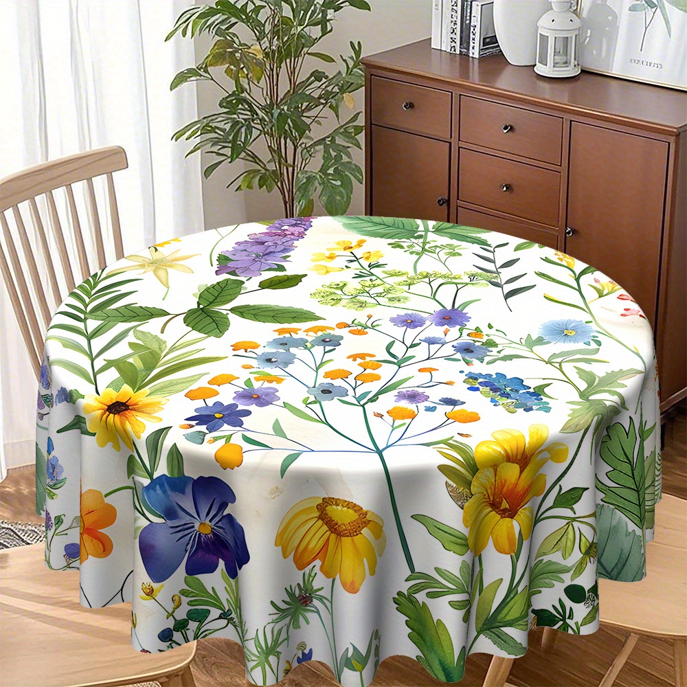 TEMU 2d Flat Tablecloth1pcsround Tablecloth - Watercolor Floral And Bird Pastoral Pattern, Suitable For Spring, Summer, And Autumn, Celebrations,