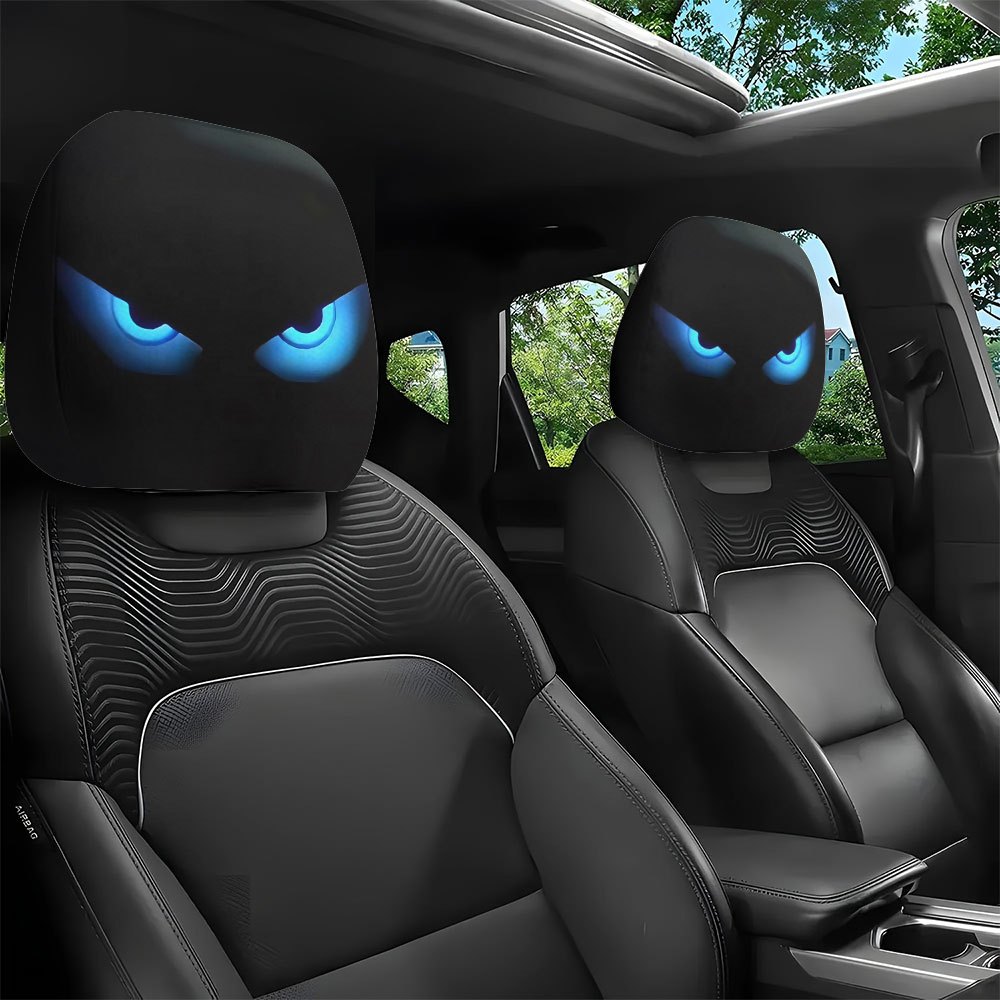 TEMU 2pcs Style Printed Pattern Car Headrest Covers, Creative Car Interior Decoration, No Filling Material, Seat Cushion Protective Cover, Made Of