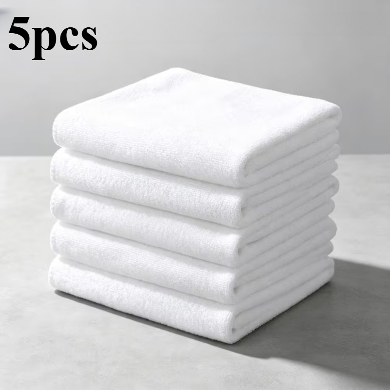 TEMU 5pcs White Small Square Towels, 30x30cm, Face Flannel Made Of Rectangular Fabric. Are , Durable Household Towels, Use In Homes, Hotels, Camping,