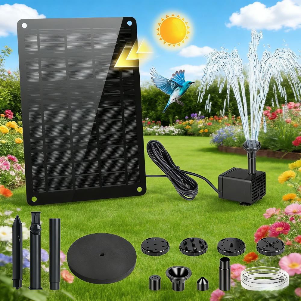 E-shop HOTU 9W/1.5W Hochleistungs-Solar-Poolpumpe, in den Boden einsteckbare Solar-Wasserpumpe, IPX8 Tauchbrunnen mit Schlauch & 6 Düsen, einstellbarer