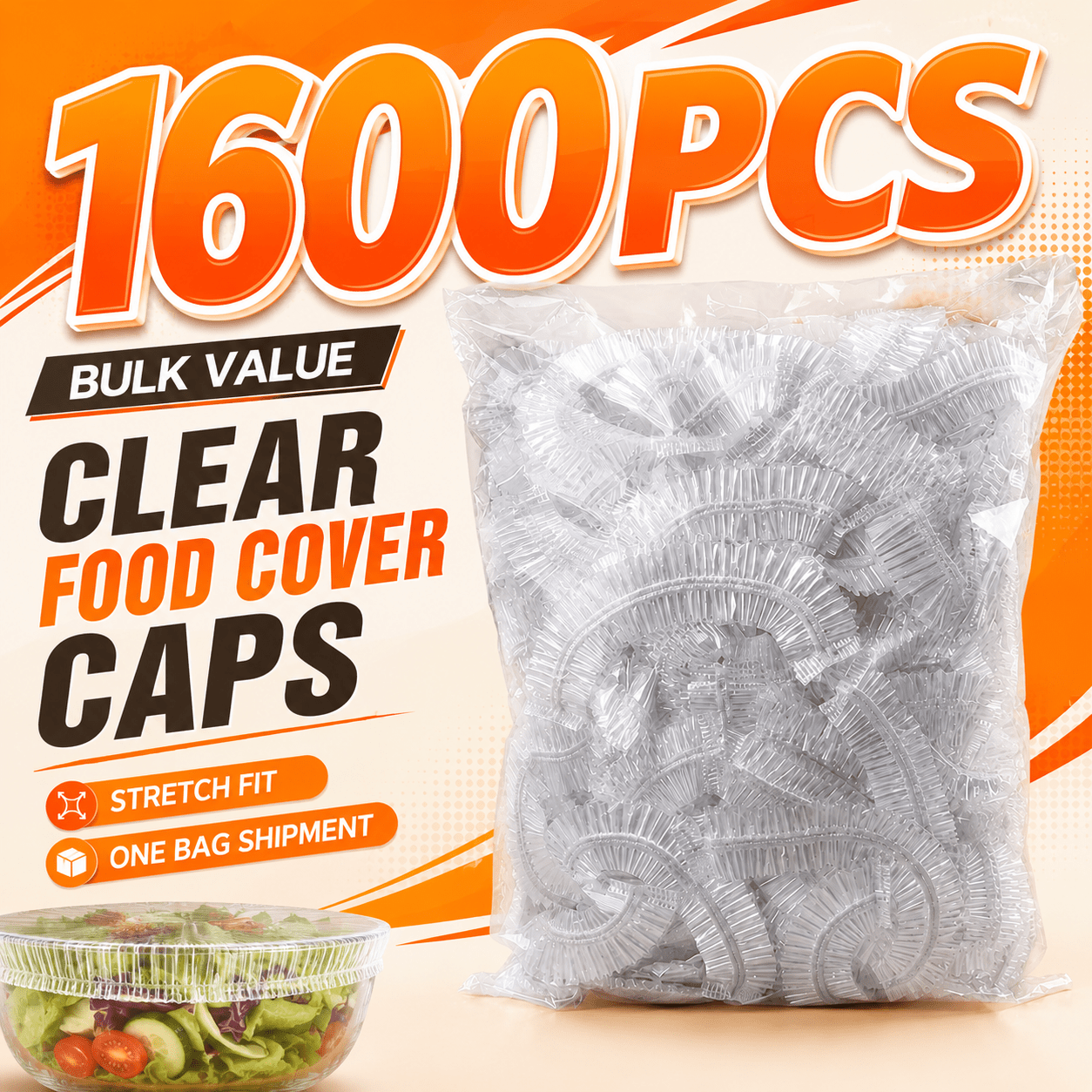 TEMU 1600pcs Film Alimentaire Élastique à Unique. Pas de Ciseaux Nécessaires, Facile à Mettre et à Retirer. Convient aux Fruits, Plats Cuisinés et