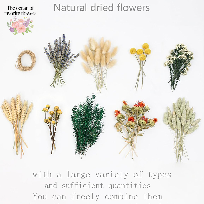 Image of 120pcs Natural Dried Pampas Flower Set | Bulk Dried Wheat Stalks, Lavender, Baby's Breath, Roses For Vase, Bouquets For Home Decor, Suitable For Room Types