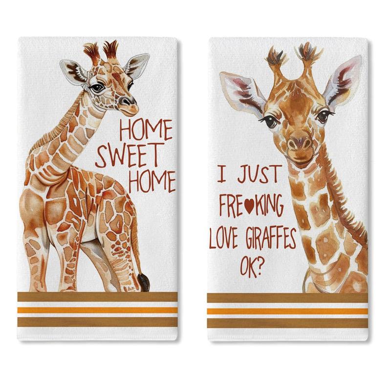 TEMU 2pcs Rustic Dish Towels With Funny Giraffe Print, Modern Kitchen Decor Scouring Pads, Neighbor Gift, Sweet Housewarming Gift For , Gift For Mom,