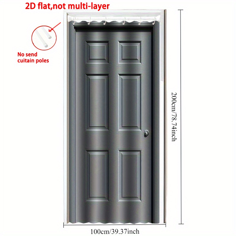 Image of 2d Flat Printing Door Curtain, Modern Polyester Door Curtain, Grey Six-panel Door Room Partition Decoration For Living Room, Bedroom, Entrance