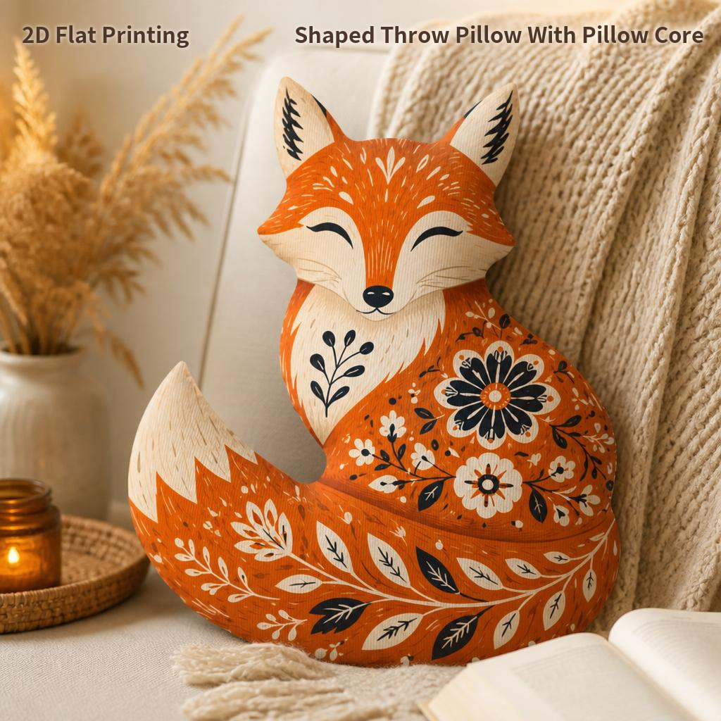 TEMU Cojín decorativo Fox Woodland Cottagecore - Almohada de relleno adecuada para decoración de dormitorio y sofá, con forma con de zorro y flores ,