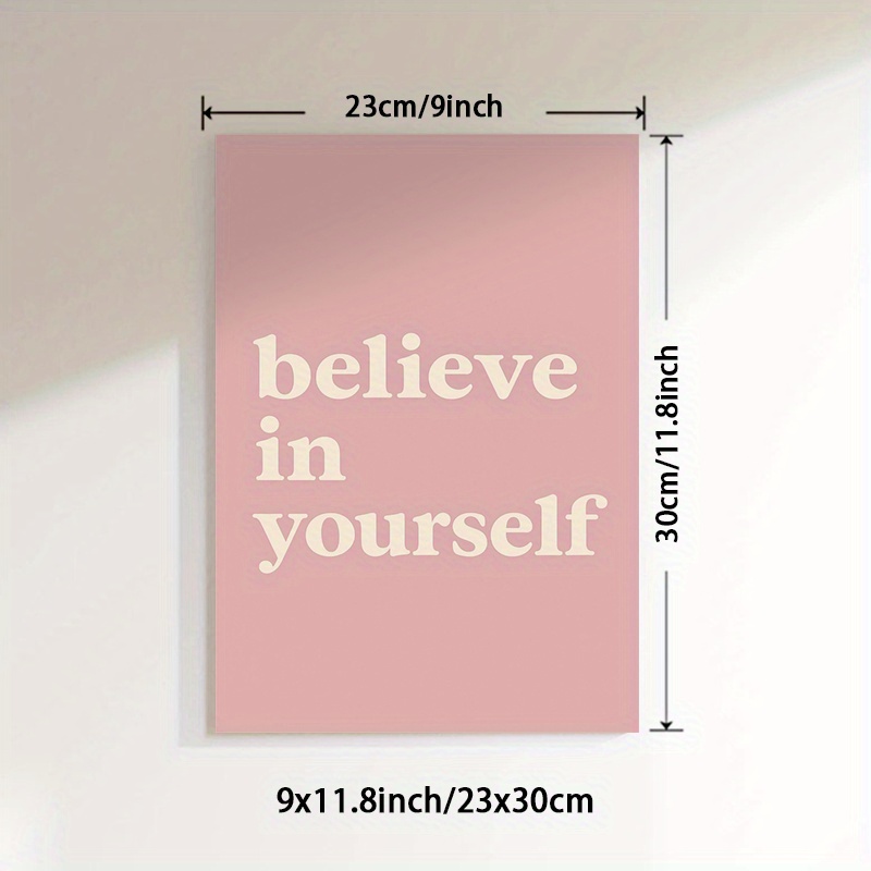 E-shop 2D Flach, 1 Stück Ungerahmte "Glaube an Dich Selbst" Leinwand Wandkunst - Minimalistischer Rosa Inspirierender Zitatdruck, Retro Bohemian Art