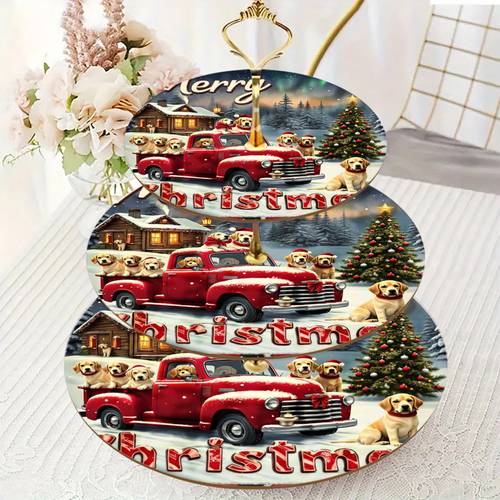 item picture tree toppers vintage car themed 3 tier cake stand suitable for christmas parties artificial wood multi tier dessert display with for home table centerpiece kitchen tray for cakes cupcakes non food contact use non food contact