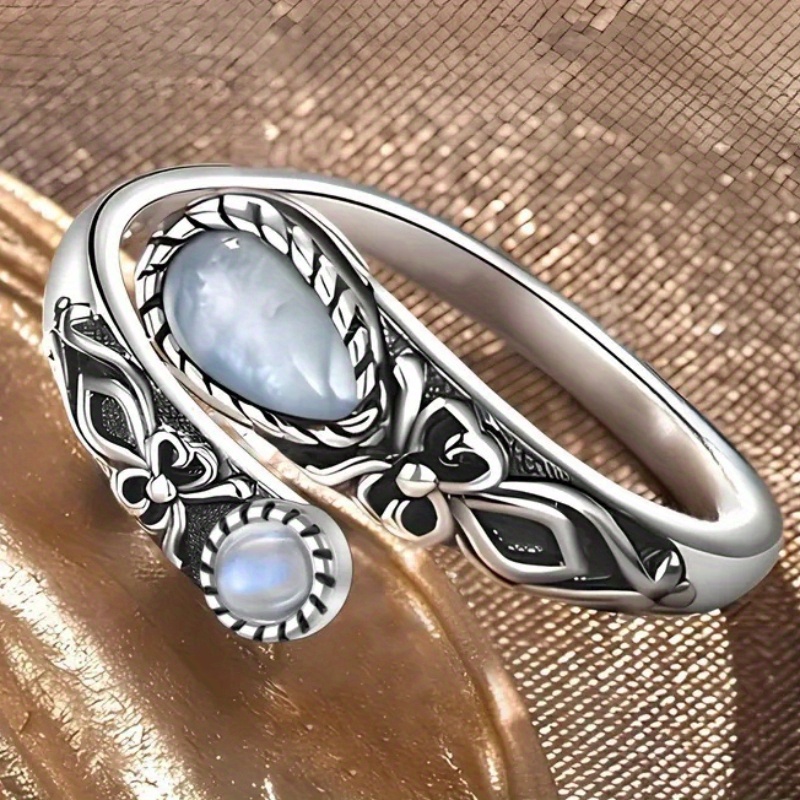 E-shop Verstellbarer Ring mit Mondstein-Einlage für Damen und Herren, als Urlaubs- und Dating-Geschenk