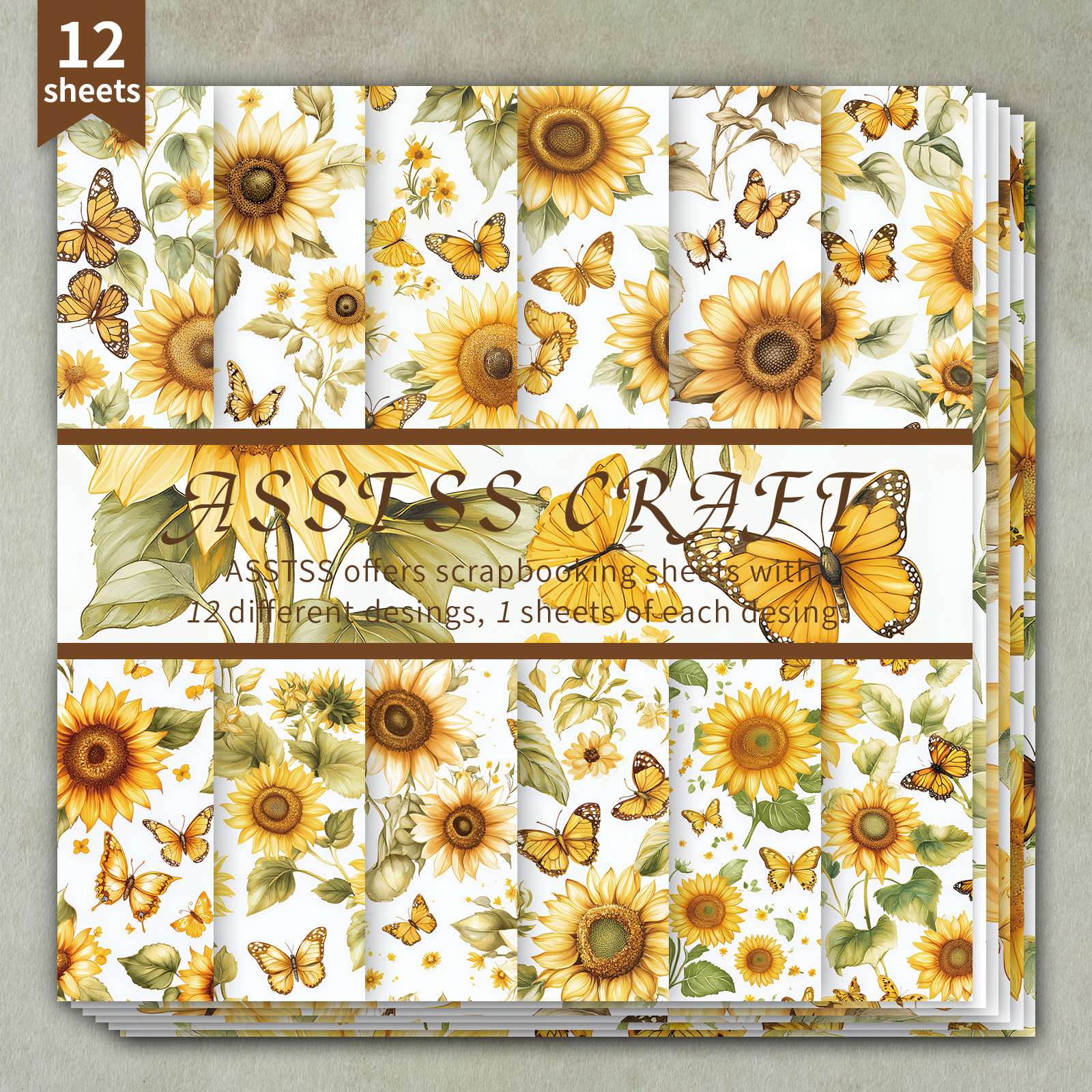 TEMU 12-sheet Asstss 6*6-inch Scrapbooking Paper Pad | Retro Spring Sunflower & Style Backing Paper, Heavyweight Cardstock For Journaling, Collage