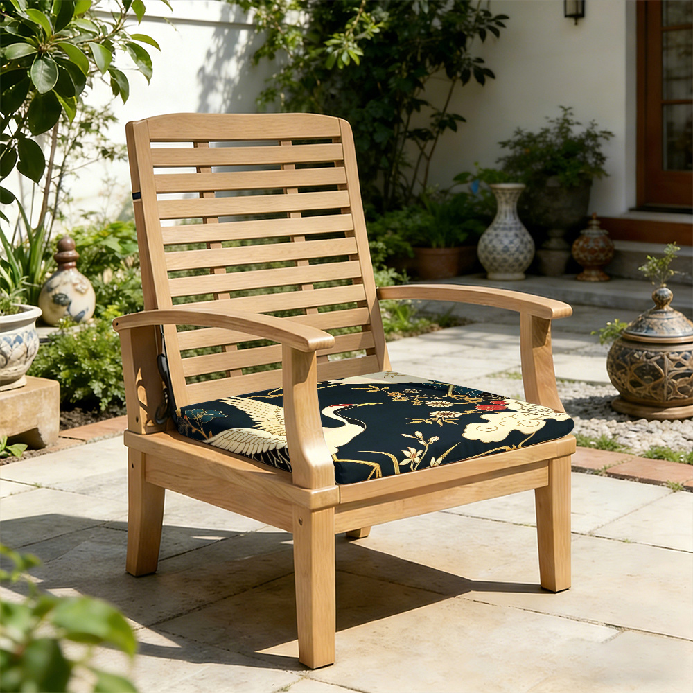 1pc Peony And Crane Pattern Courtyard Chair Seat Cushion, Indoor And Outdoor Seat Cushions, Back Cushions, Size 19.7*17.7*1.57inch, Suitable for Garden Chairs, Office Chairs And Floor Seats. Soft And Comfortable