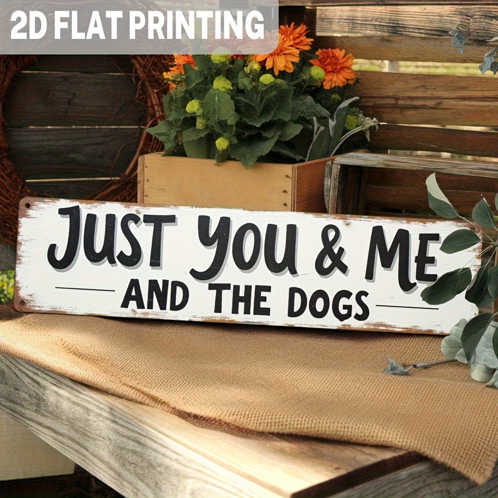 TEMU 2d Flat - 2d Plane, 2d Plane- 1pc Country Farmhouse Metal Wall Sign| "just You, Me, And "- Dog-themed Quote- Vintage Decorative Panel For Living