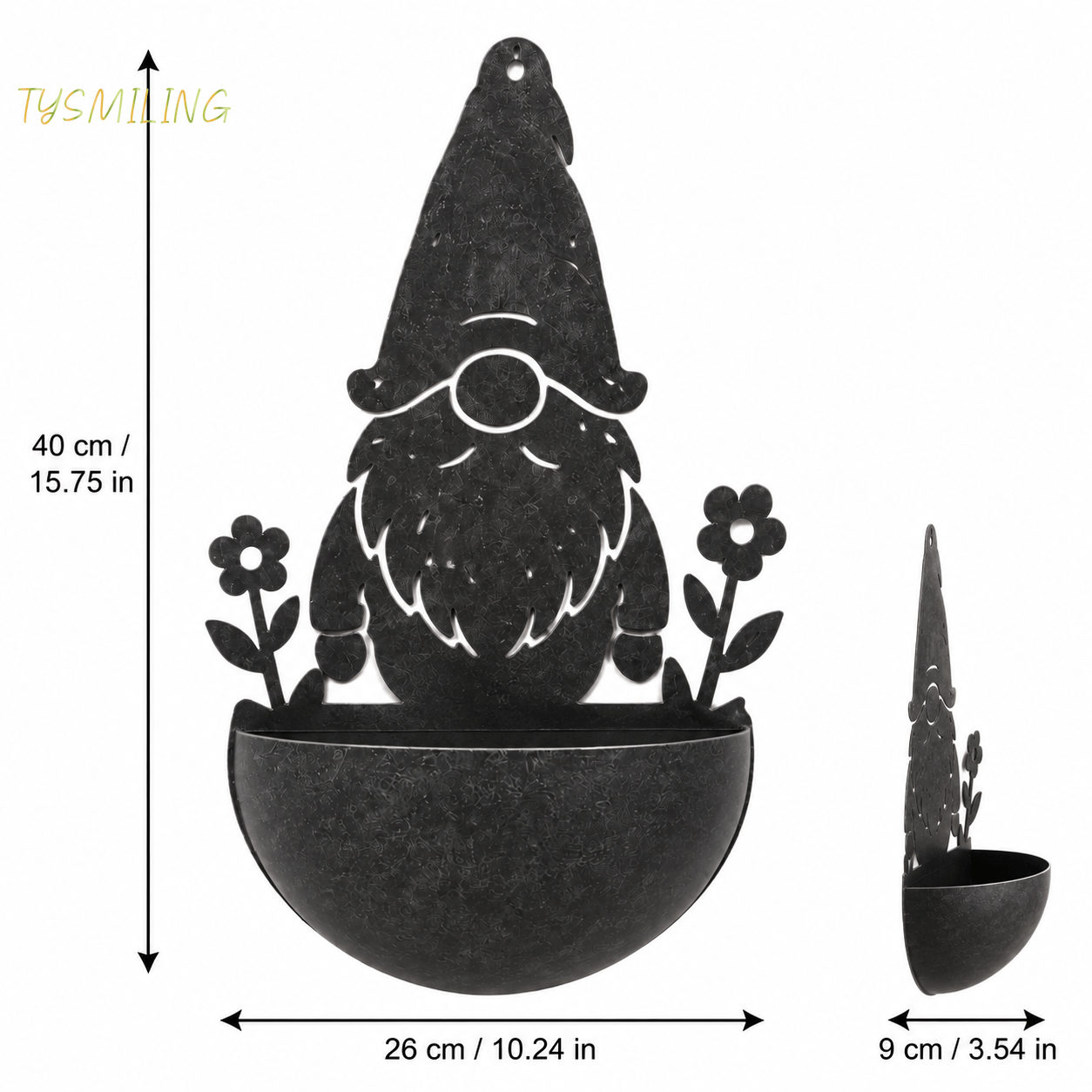 Image of Metal Gnome Wall Planter With , Hanging Half-round Plant Pot For Garden, Patio, Fence And Outdoor Wall Decor, Garden Decoration