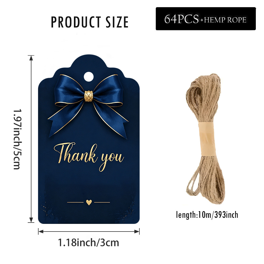 TEMU 64 étiquettes cadeaux à nœud sur le thème de "" avec corde de jute, design élégant de nœud bleu marine, parfaites pour les étiquettes de sacs