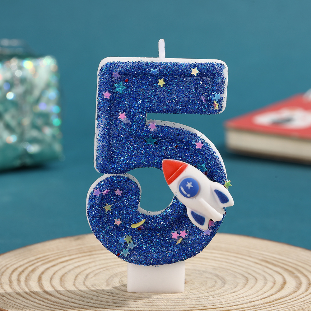 Image of Creative Blue Universe Starry With Sparkling Stars Numbers 0-9 Cake Candle Decoration , Space Planet Birthday Party Wish Candle, Applicable For Anniversaries, Memorial Days