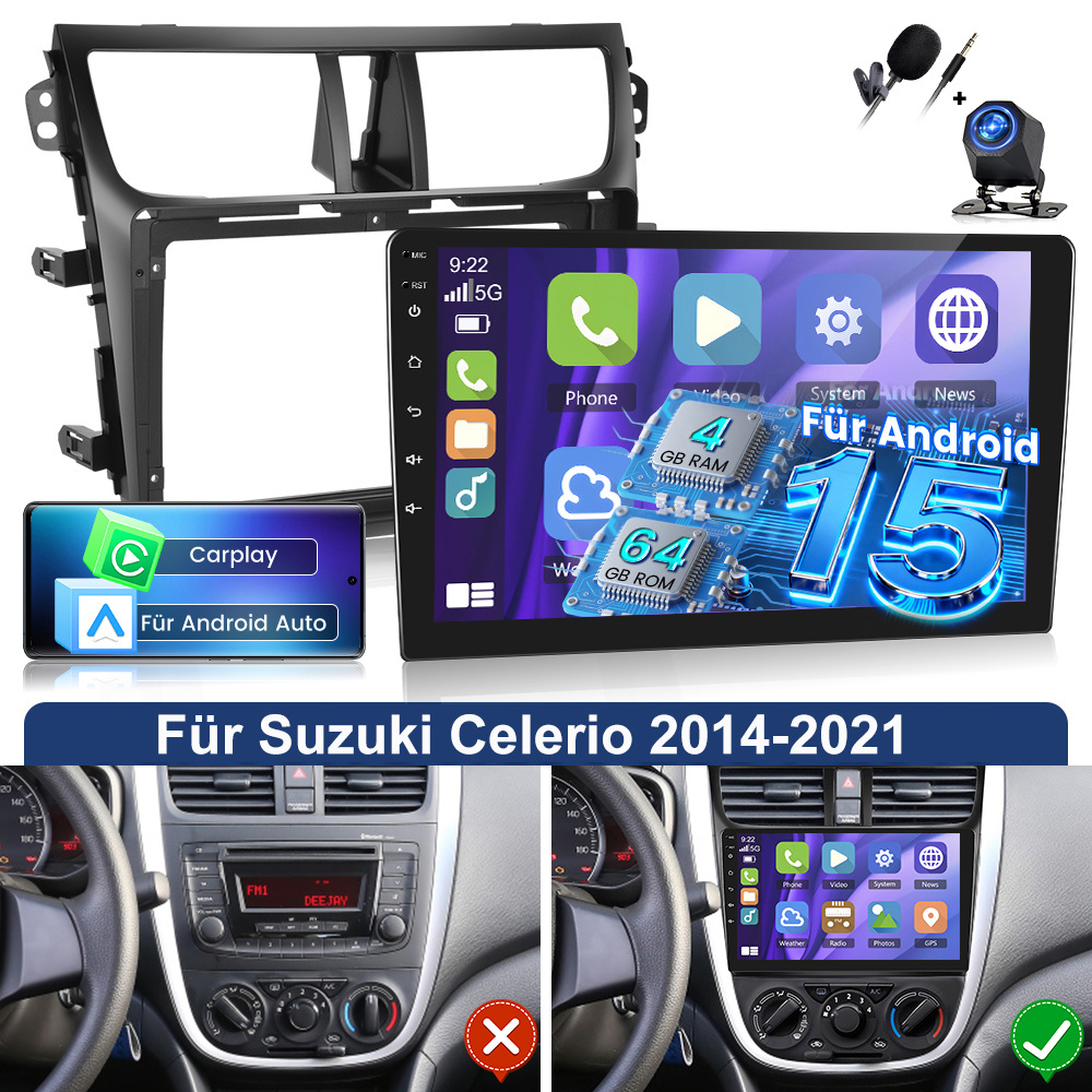 Image of 4gb+64gb 15 Autoradio Radio For 2014-2021 Car Stereo With Auto, 9 Inch Ips Touch Screen Radio With Gps Navi, Wifi, Eq, Swc, Fm Rds Radio With Ahd Camera And Mic