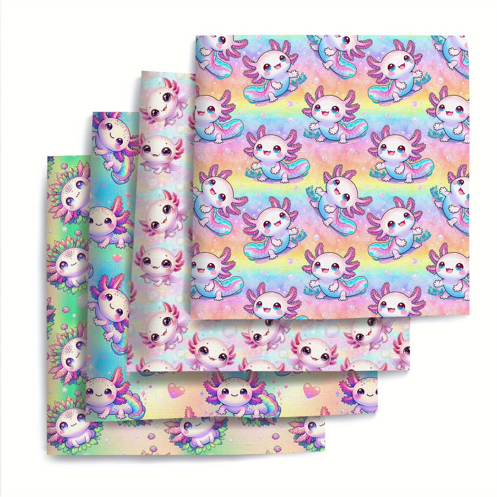 4pcs/set 7.87x7.87inch (20x20cm) Axolotl Animals Print Precut Quilting Fabric Fat Quarter Fabric Bundle, Polyester Quilting Squares For , Crafts Projects, Wallet Making