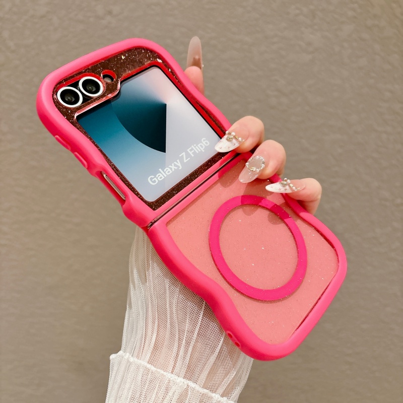 TEMU Phone Case - Fashion Creative Wavy Frame Transparent Magnetic Foldable Screen Phone Case For Galaxy Z Flip 3, Z Flip 4, Z Flip 5, Z Flip 6, Z