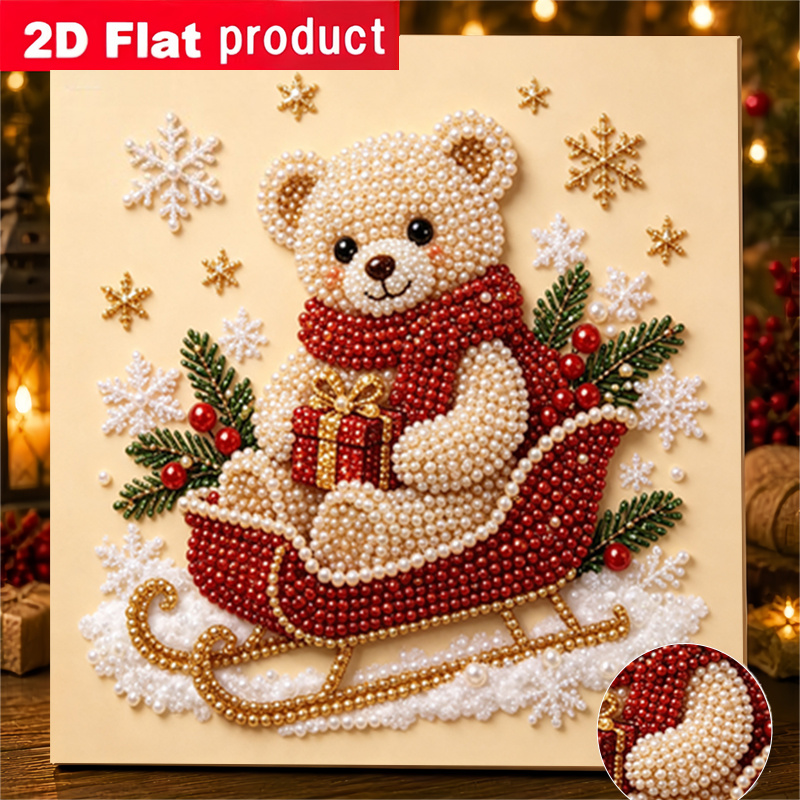 TEMU Kit de peinture diamant créative 2D/à impression plate, nouveau motif d'ours traîneau de perles, fait main avec colle et , avec outils et sac de