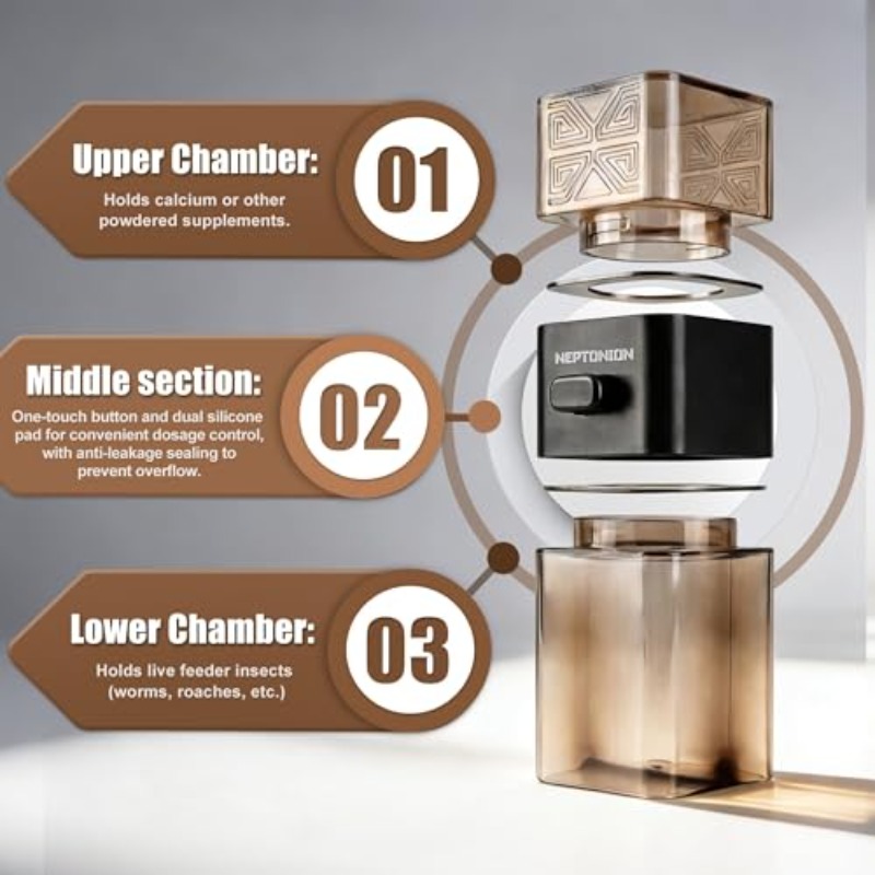 Reptile Cricket Calcium Powder Mixer One-Press Release Shaker Lazy-Friendly Dispenser Prevents Skipped Feeding Suitable for Reptile Like Chameleon Gecko Lizard