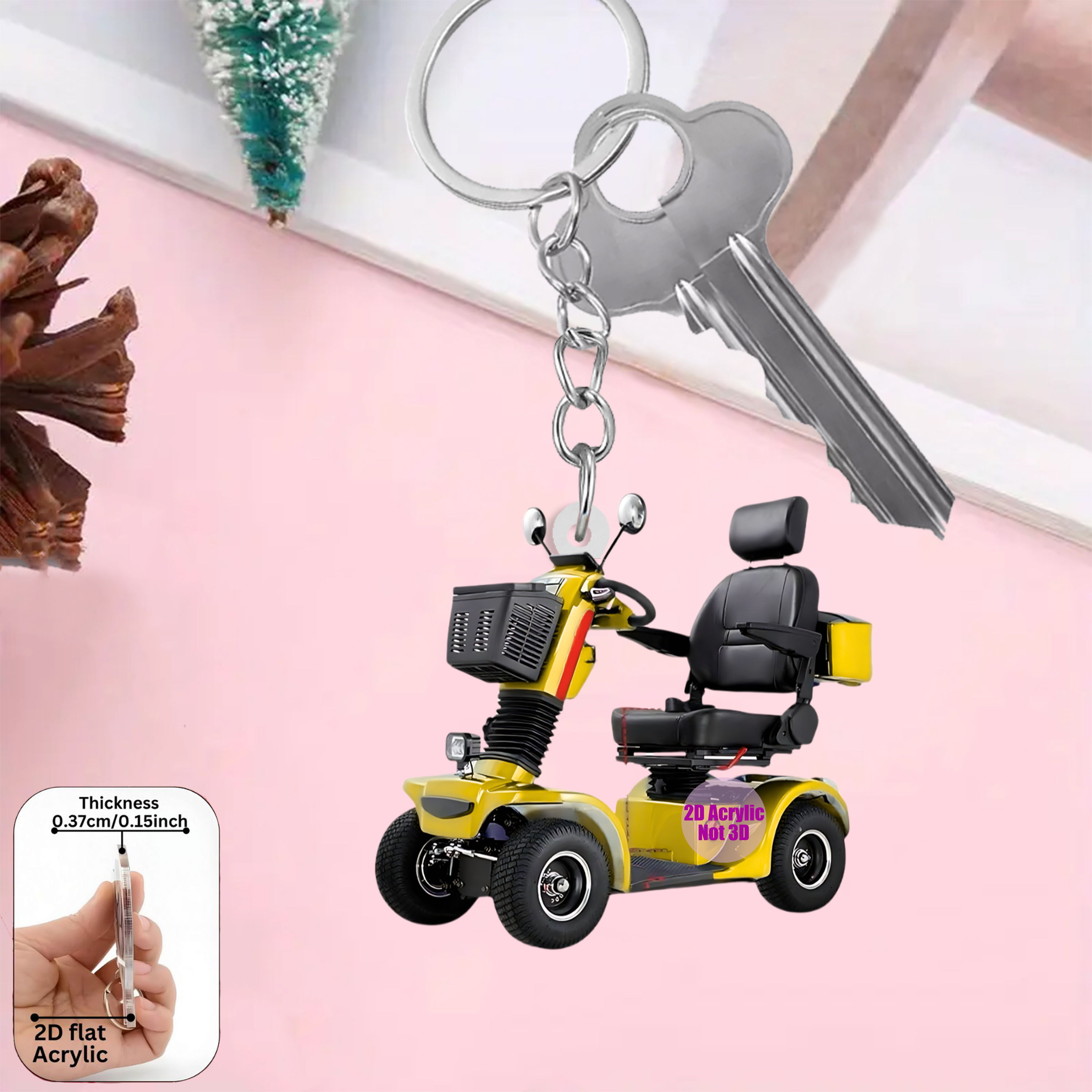 TEMU 2d Design- Fashionable And Unique Design, 1pc, Car-themed Keychain, Cute Keychain, Keychain Accessory, Trendy Enhancement Accessory, Compatible