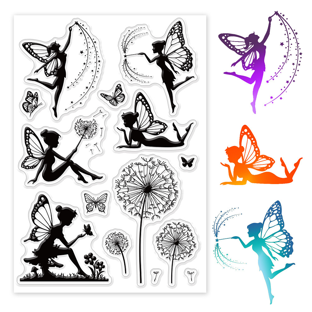 1sheet   fairy clear stamps fairy tale elf mushroom dandelion silicone clear stamp seals for cards making scrapbooking photo album craft supplies stickers handmade kit 0