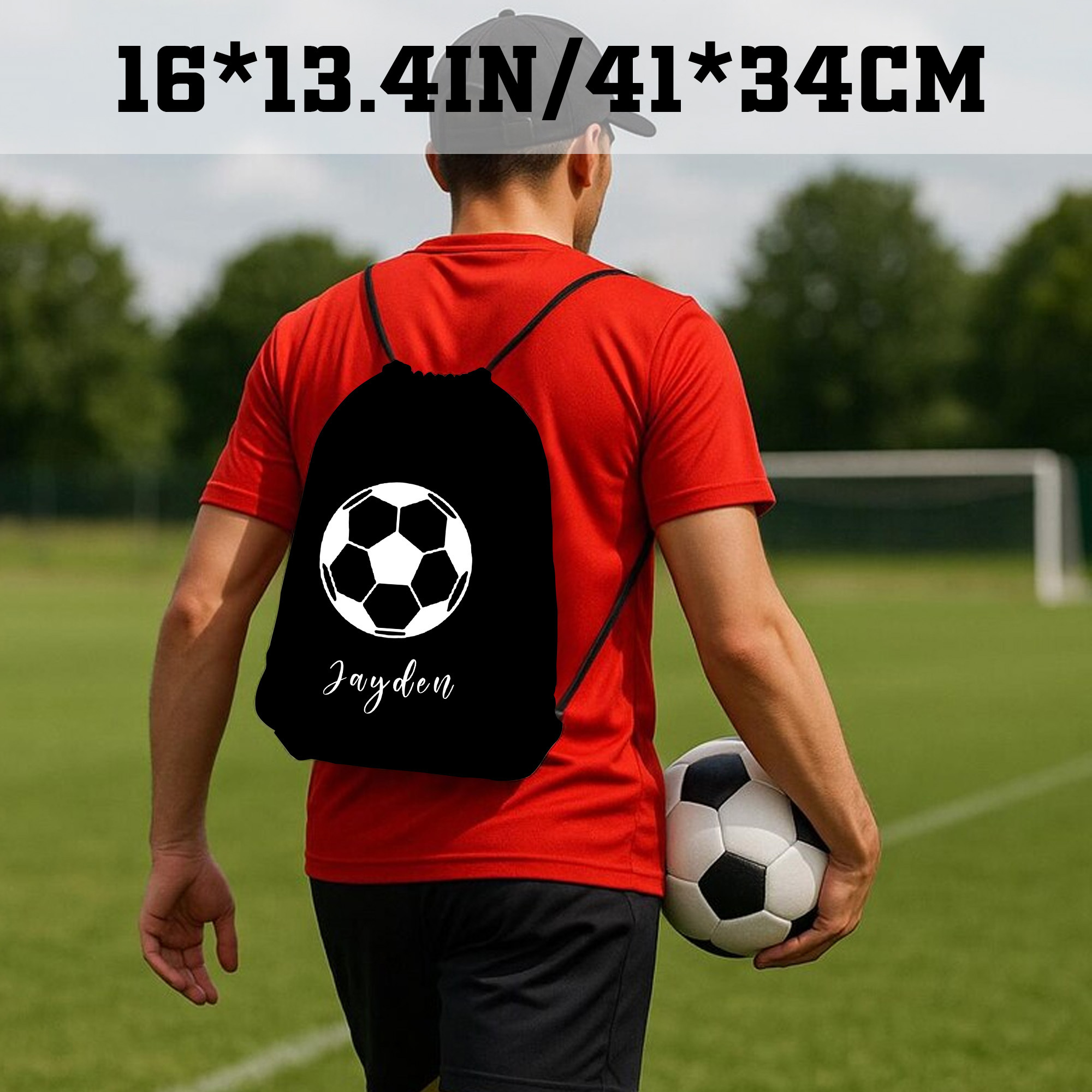 TEMU 1pc Custom Soccer Themed Drawstring Backpack With Personalized Name/text - Soccer & Jersey Number Suitable For Teams,, Gym, Travel, Commuting -