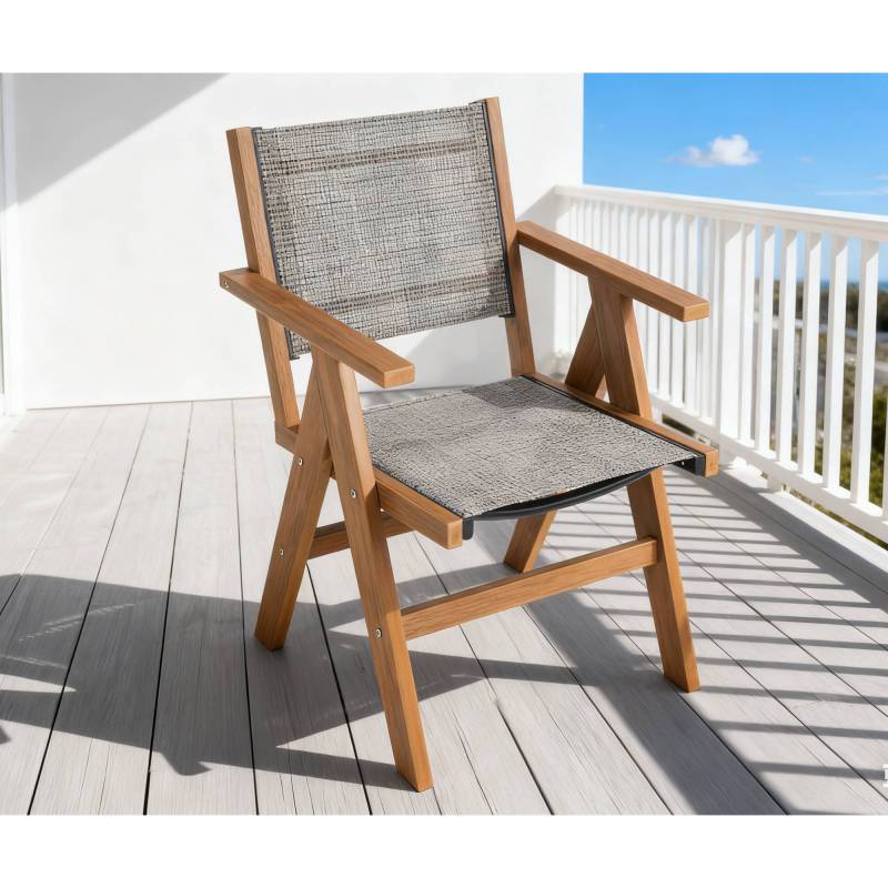 Teak-Colored Lounge Chair Ideal for Year-Round Use: This Outdoor Lounge Chair Is Constructed from Durable HIPS Material And Features 304 Stainless Steel Additions