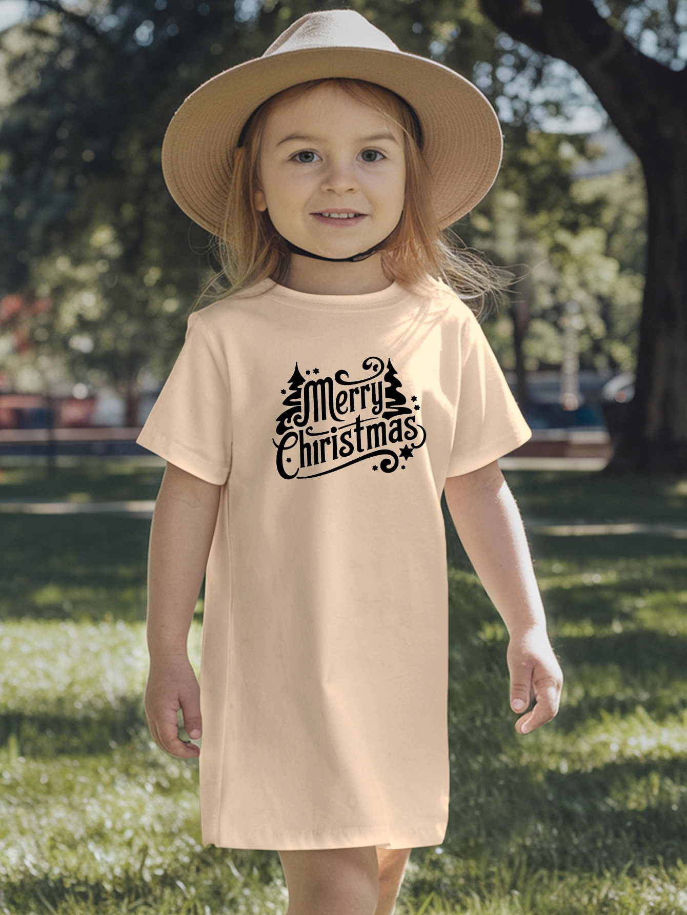 merry christmas 2025 casual short-sleeved round neck t-shirt girls' dress-  trend printed summer casual versatile dress - kids' fashion - Temu Mauritius