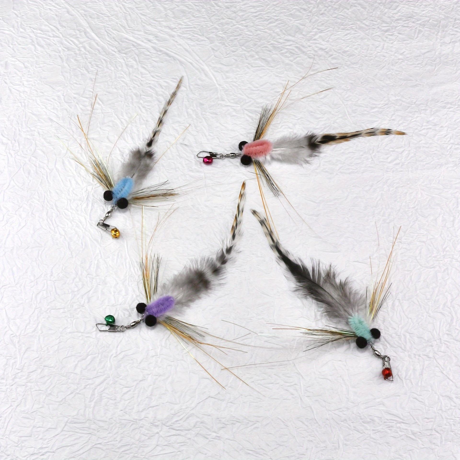 Random Color 1/2pcs SInteractive Cat Teaser Wand Refill - Realistic Floating Insect Replacement Head, Artificial Feather, Colorful Fishing Rod Design for Endless Fun, Perfect Gift for Cats on Christmas, Halloween, Thanksgiving, Valentine's Day & New