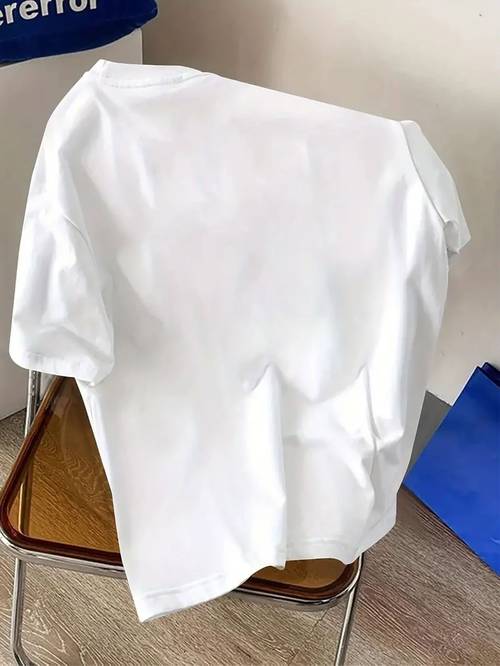 una t-shirt casual versatile e ! , stile regular, top estivo a maniche corte, da - abbigliamento