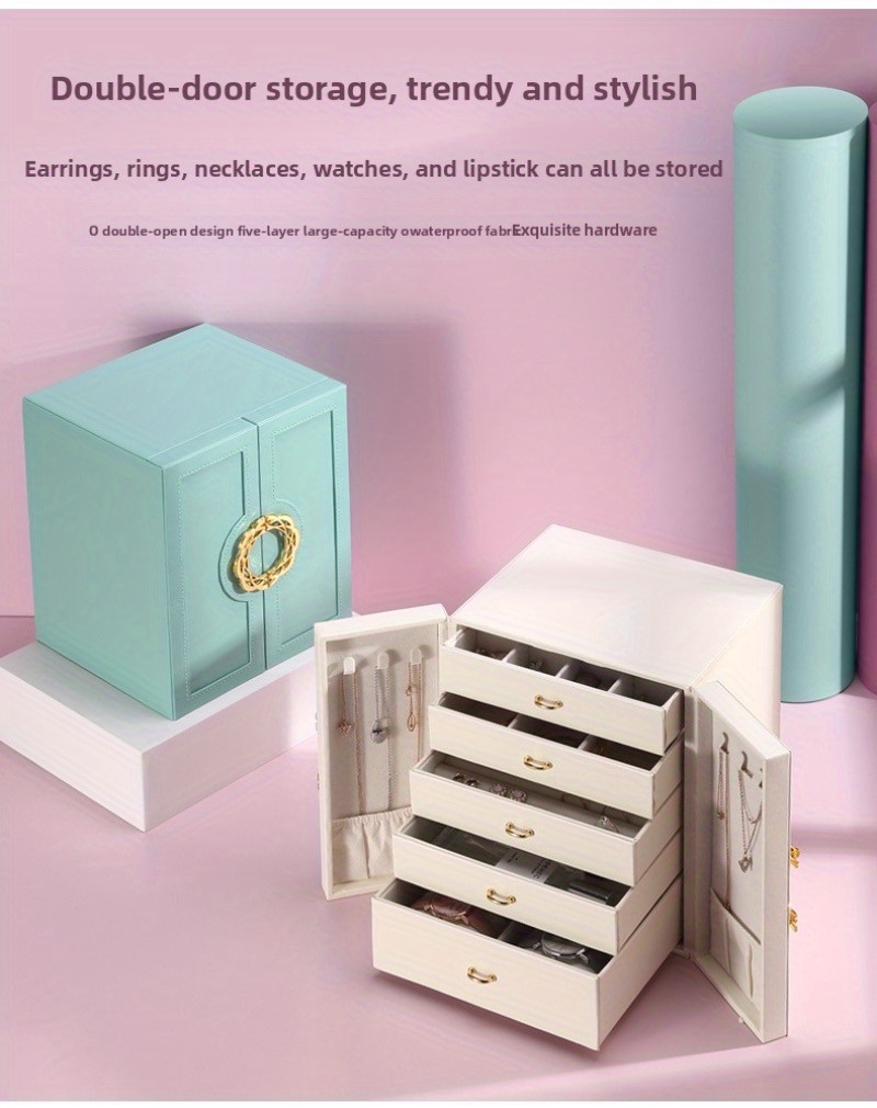 suitable for spring summer autumn and winter   2025   new five layer double opening large jewelry box desktop jewelry classification organizer storage box with large capacity necklace storage box Product details 1