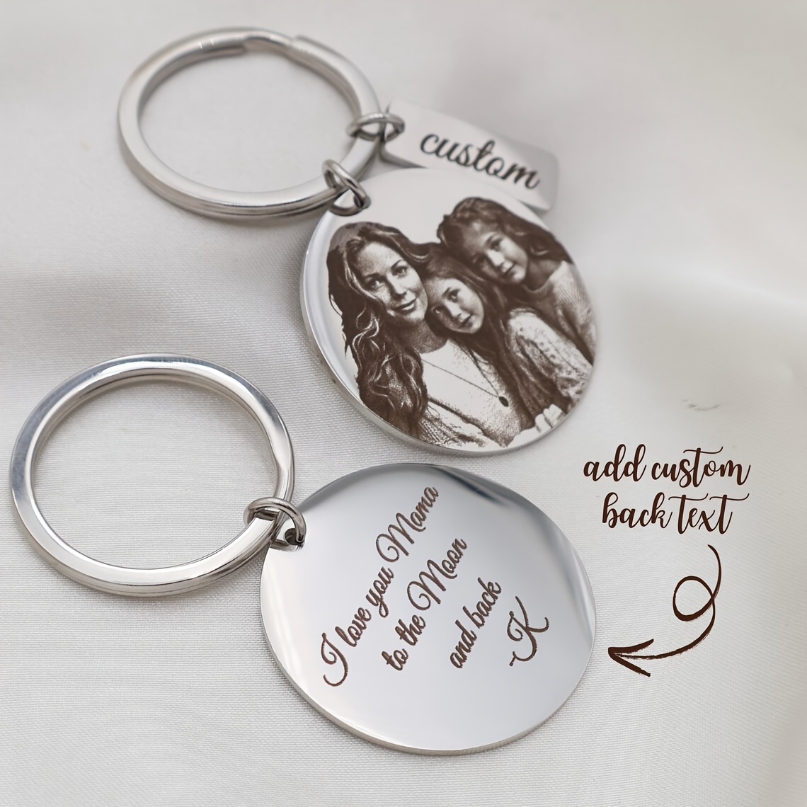 TEMU 1 Personalized Custom Photo Engraved Stainless Steel Keychain - Custom Portrait Engraved Key Ring - Diy Decorative Additions Keychain - Custom