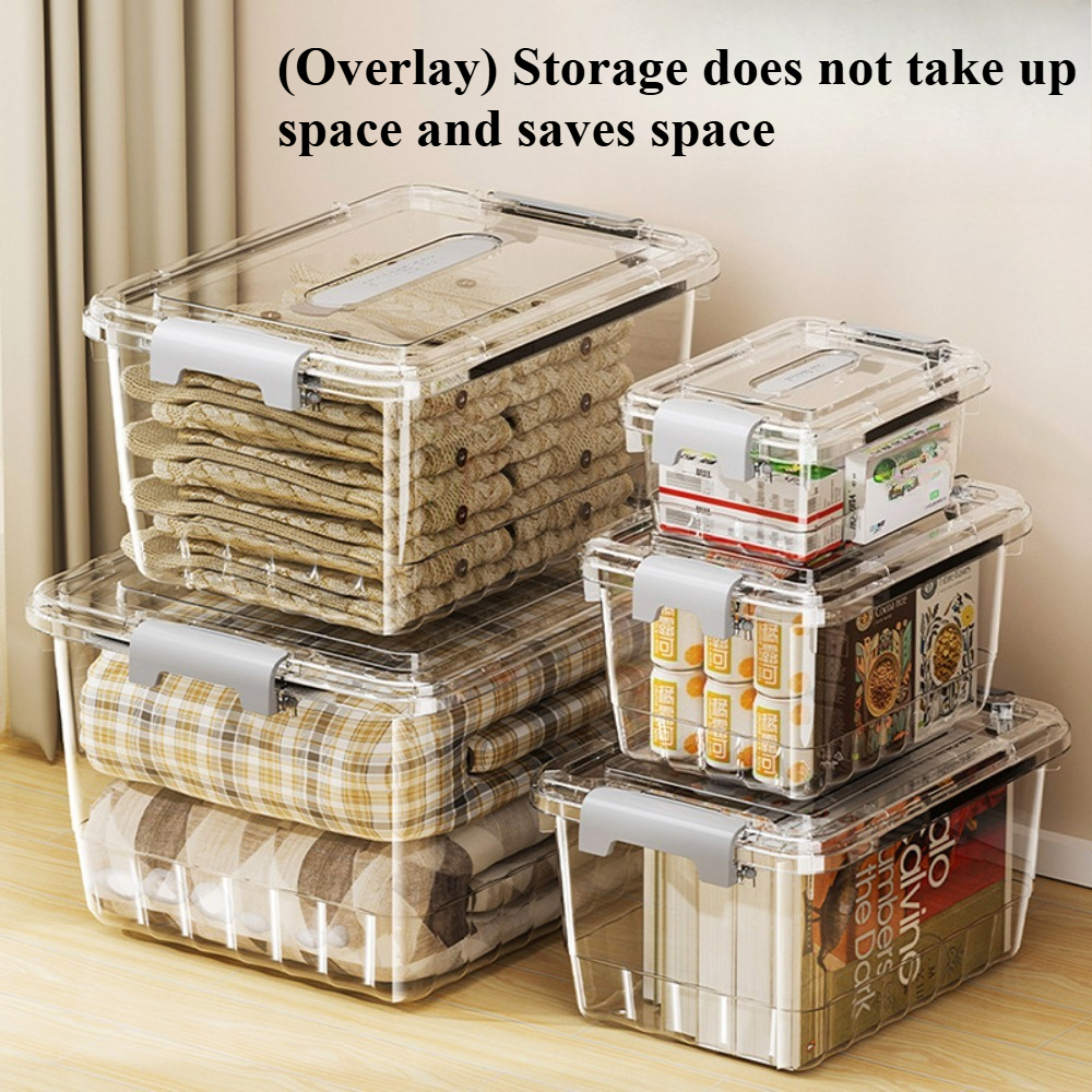 item picture 2pcs set large and medium size combination set of 2 semi transparent storage boxes with lids storage bins measuring 11 8 x 8   3 inches and 9 8 x 7 2 x 5 5 inches suitable for books clothing etc with handles for  