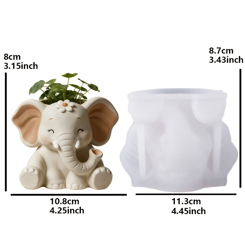 TEMU Clay Mold - -shaped Pot Silicone Mold, Design With Elephant And Floral, 3d Shape Suitable For Gypsum Cups, Concrete And Cement Molds, Scented