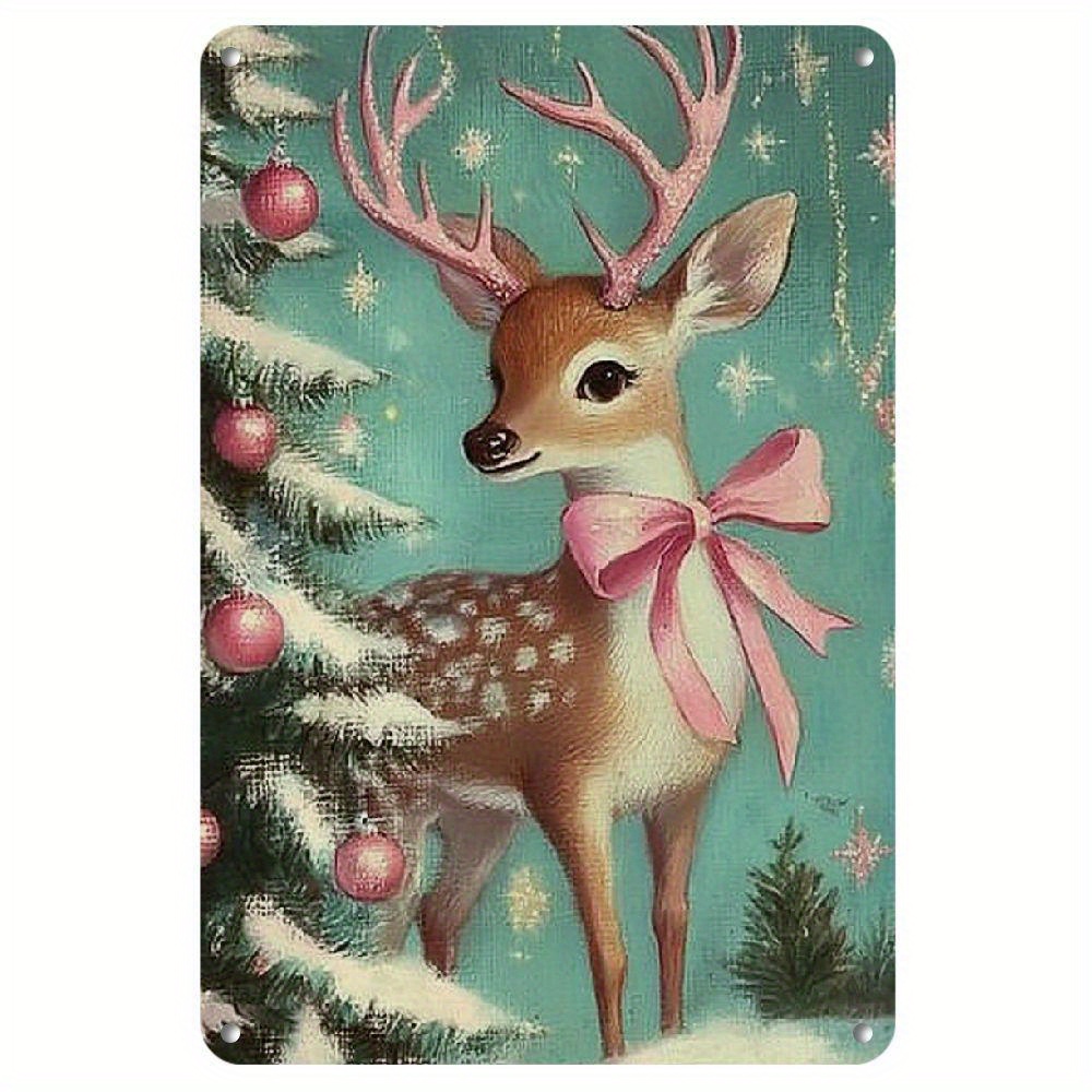 TEMU 1pc, 12x8 Inch, Pink Christmas Santa Claus Deer Aluminum Metal Sign, Vintage Wall Art, Home Decor, Holiday Decoration For Kitchens, Bedrooms,