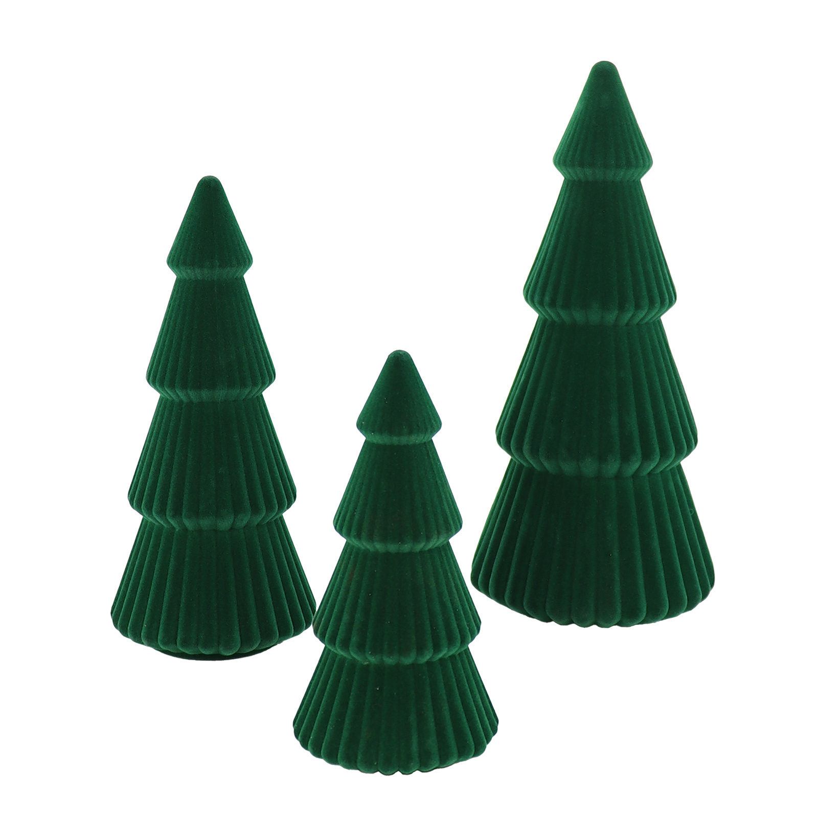 Set Of 3 Velvet Plastic Christmas Trees For Modern Indoor Decoration - Cone Shaped Centerpieces For Tables, Mantels, And Living Rooms In Red And Green