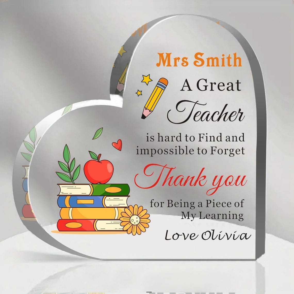 

Customizable Acrylic Heart Teacher Appreciation Plaque, Acrylic Material, Room Decor, With No Electricity Required, For Indoor & Outdoor Use, Ideal Gift For Educators From Students