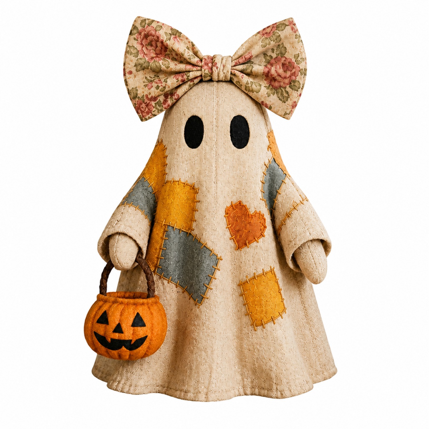   ghost halloween resin figurine cute ghost tabletop ornament with pumpkin bucket and bow fall seasonal decor for shelf desk mantel and home decoration
