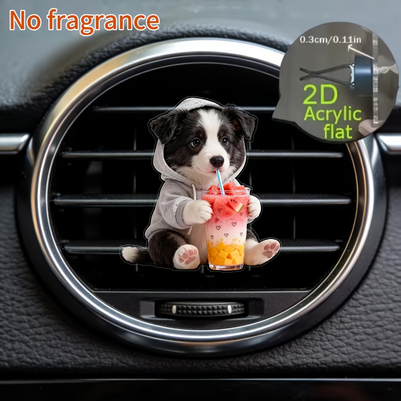TEMU 2d Flat, 1pc Cute Border Collie Dog Drinking Juice Design Car Air Outlet Decoration Clip, Pet Theme Car Decorations, With Odorless Sponge Sheet,
