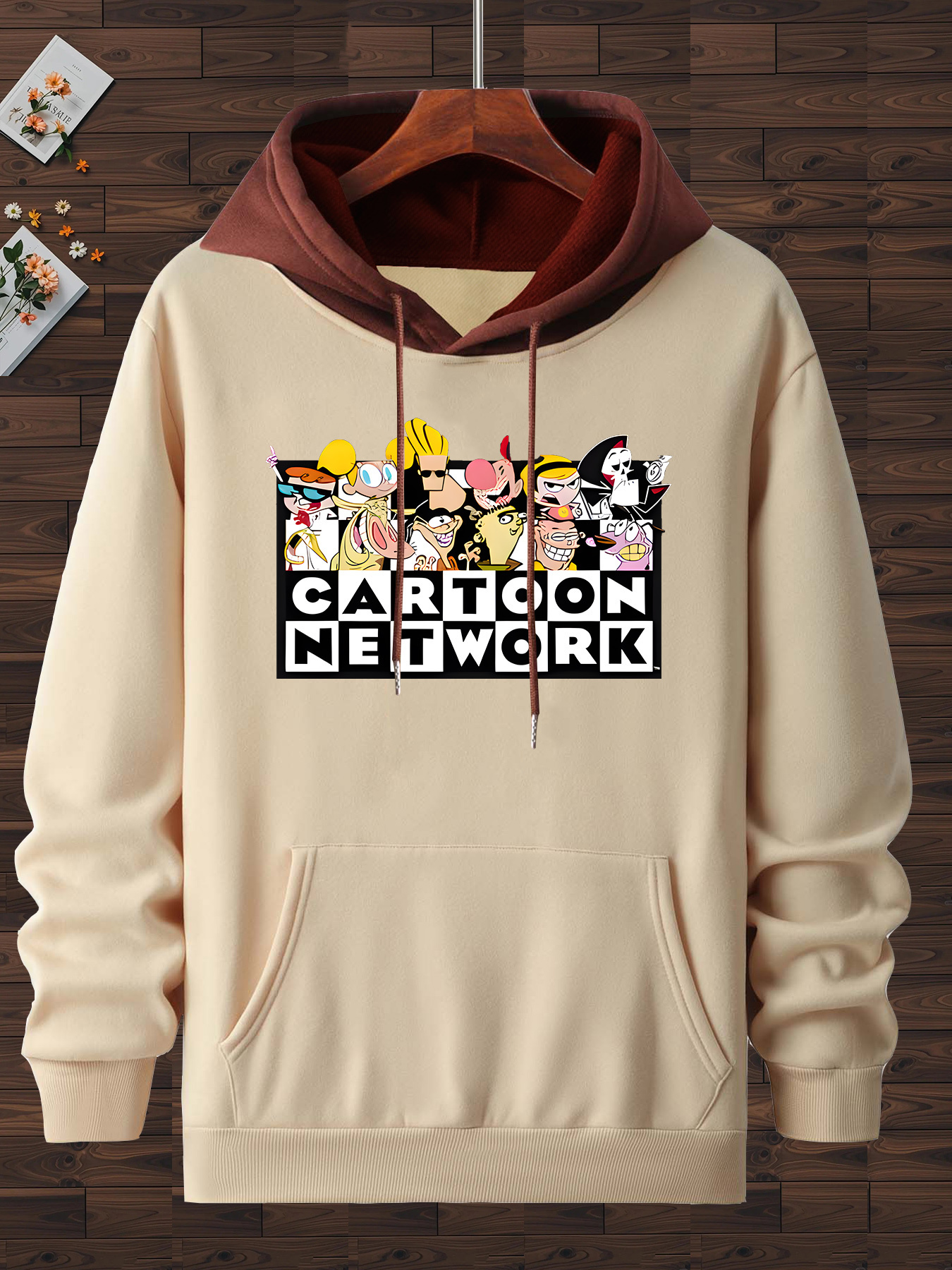 mens casual hooded sweatshirt with   print long sleeve pullover with drawstring 100 polyester   stretch   fashion top regular fit