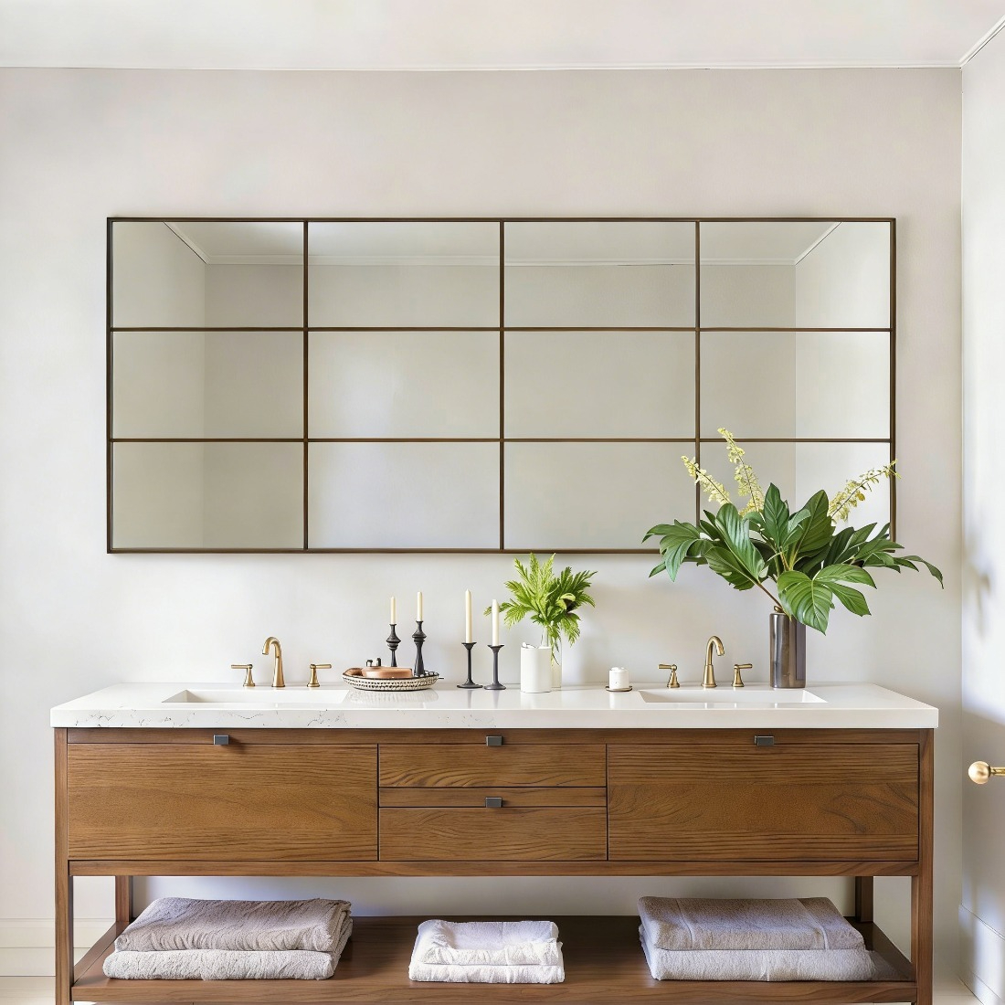Bathroom Vanity Makeup Mirror, Elegant Windowpane Decorative Wall Mirror, Modern Full Length Mirror For Over Sink, Wall Hanging & , Large Wall Mounted Mirror For Bathroom Home Decor