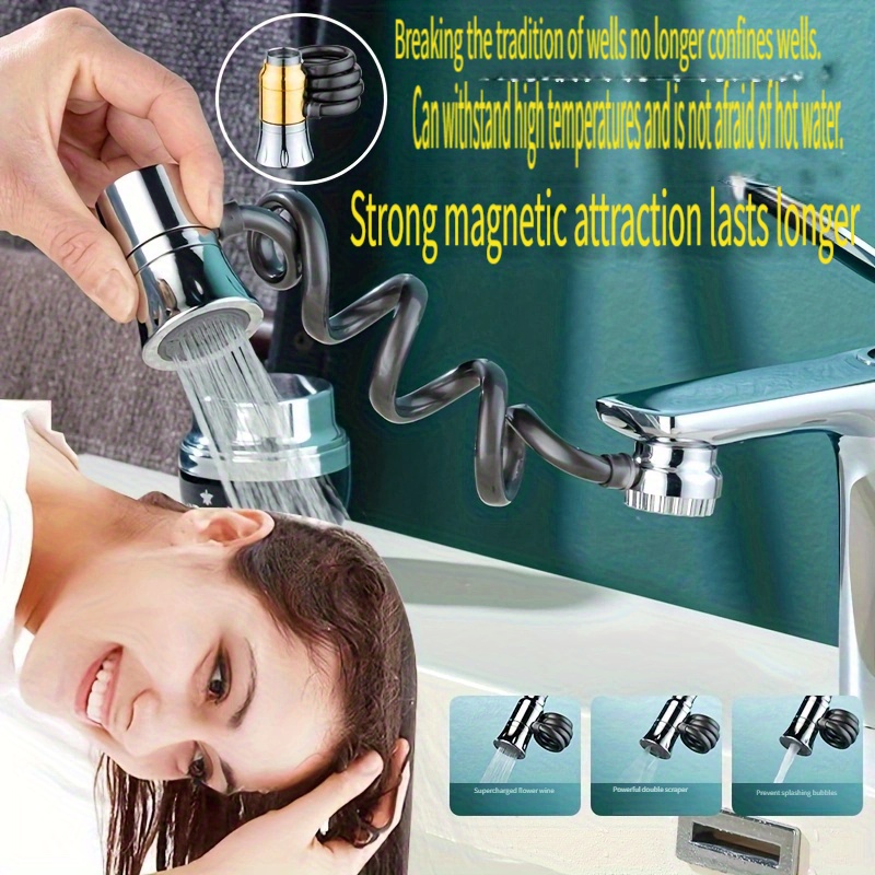 Magnetic Metal Telescopic Kitchen And Bathroom Faucet with Three-Function Pressure-Boosting Brush And Universal Extender
