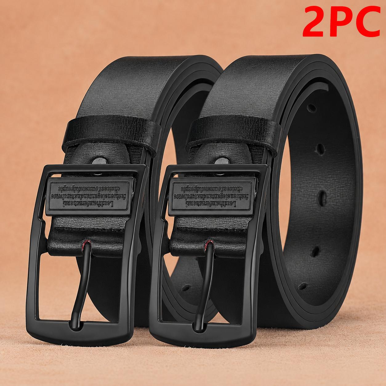 Image of 2pcs Simple English Alloy Pin Men's Belt, Vintage Automatic Belt For Young And Middle-aged Men, Casual And Versatile Fashion Pants Belt