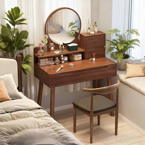 wooden dressing table with four drawers storage makeup desk bedroom mirror organizer suitable for in bedroom