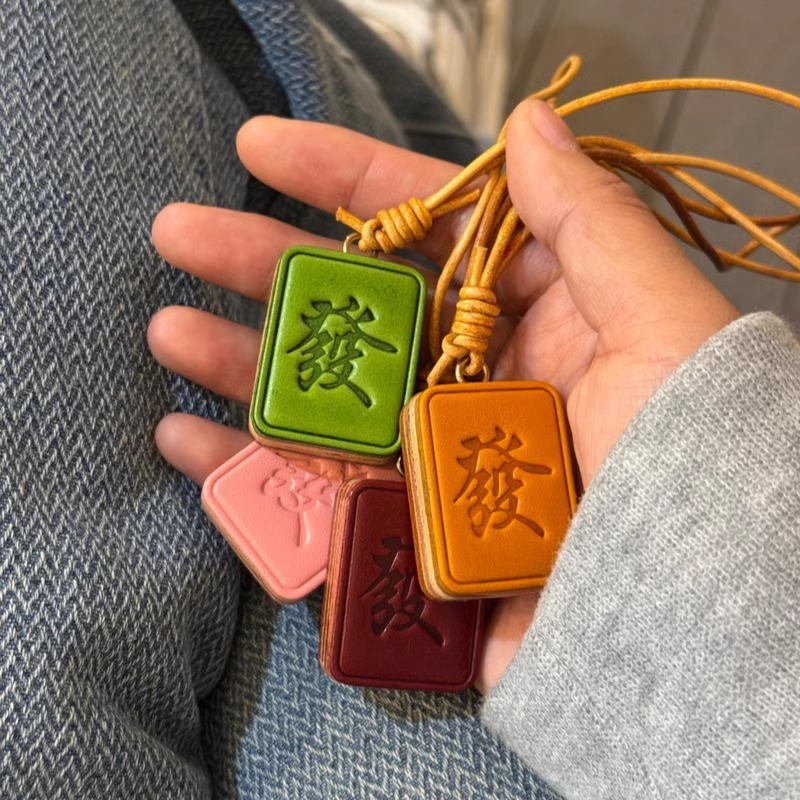 TEMU 4pcs New Leather Mahjong Wealth Decoration Pendant, Keychain Pendant, Colorful Creative Personalized Bag Pendant Additions