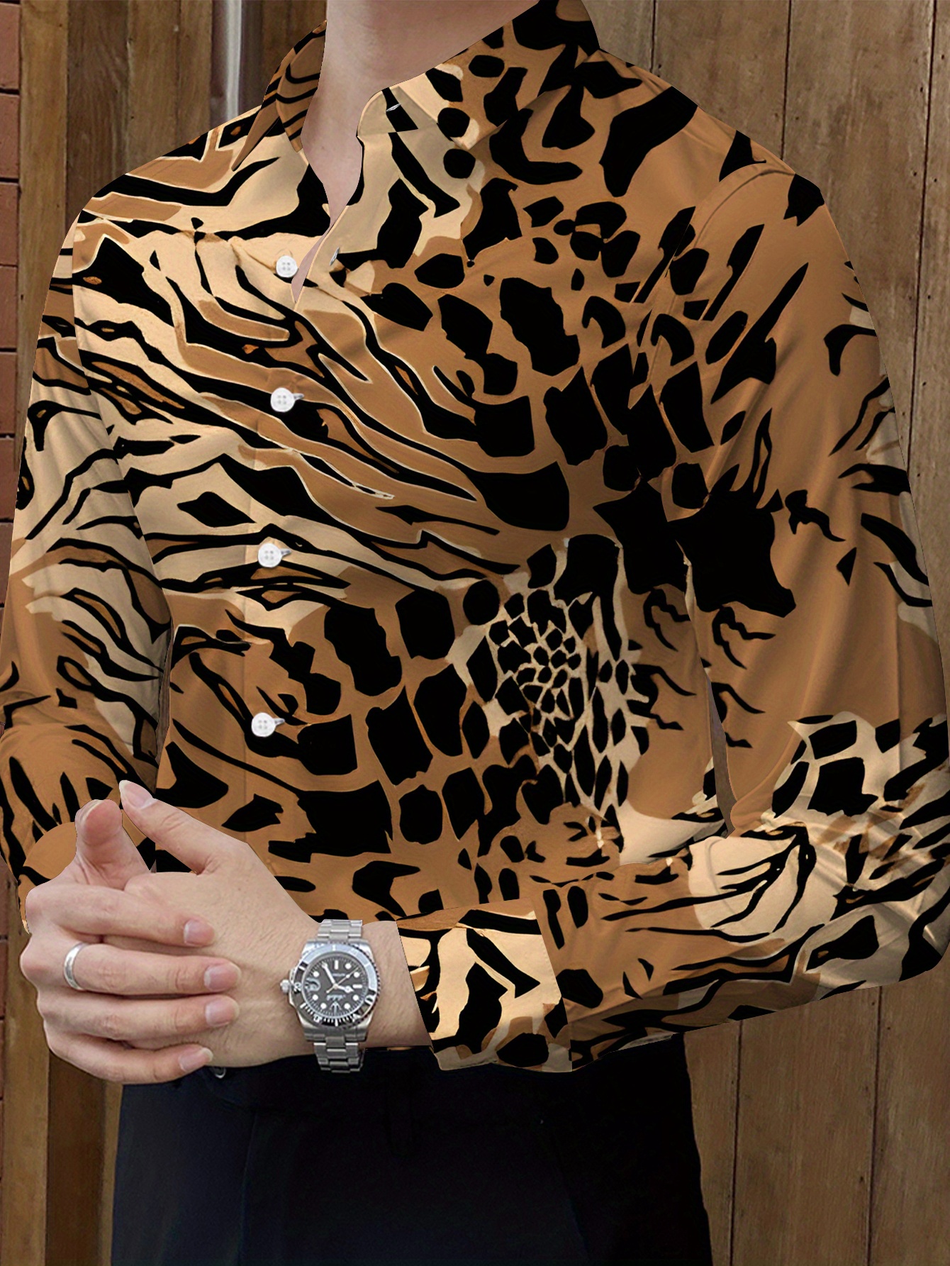 camisa casual larga hombre estampado rayas tigre Temu Mexico