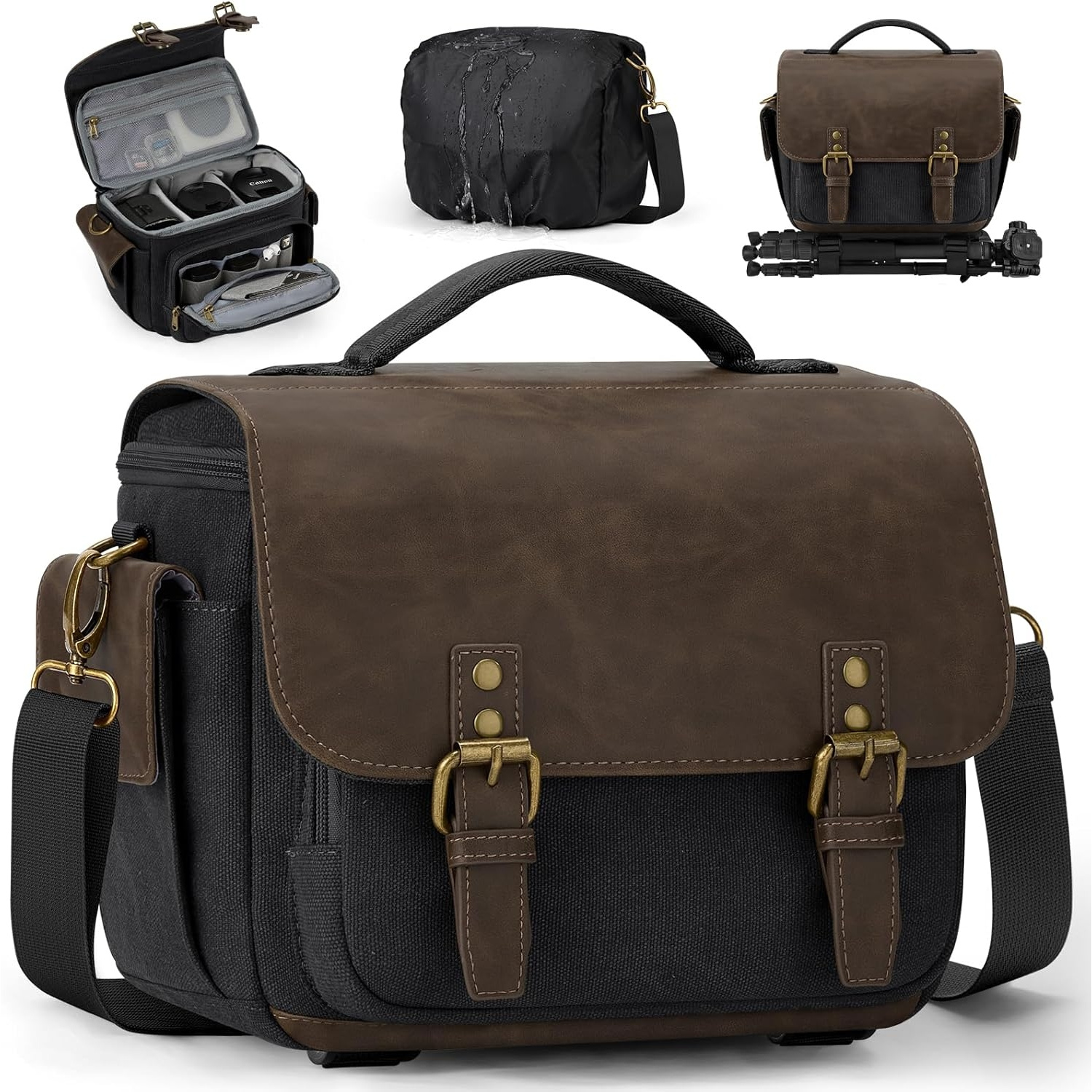 Rainsmore Dslr Camera Bag, Compact Camera Bag, Photography Bag, A Bag Designed Specifically For Photographers, Pu Leather And Canvas Crossbody Camera Bag